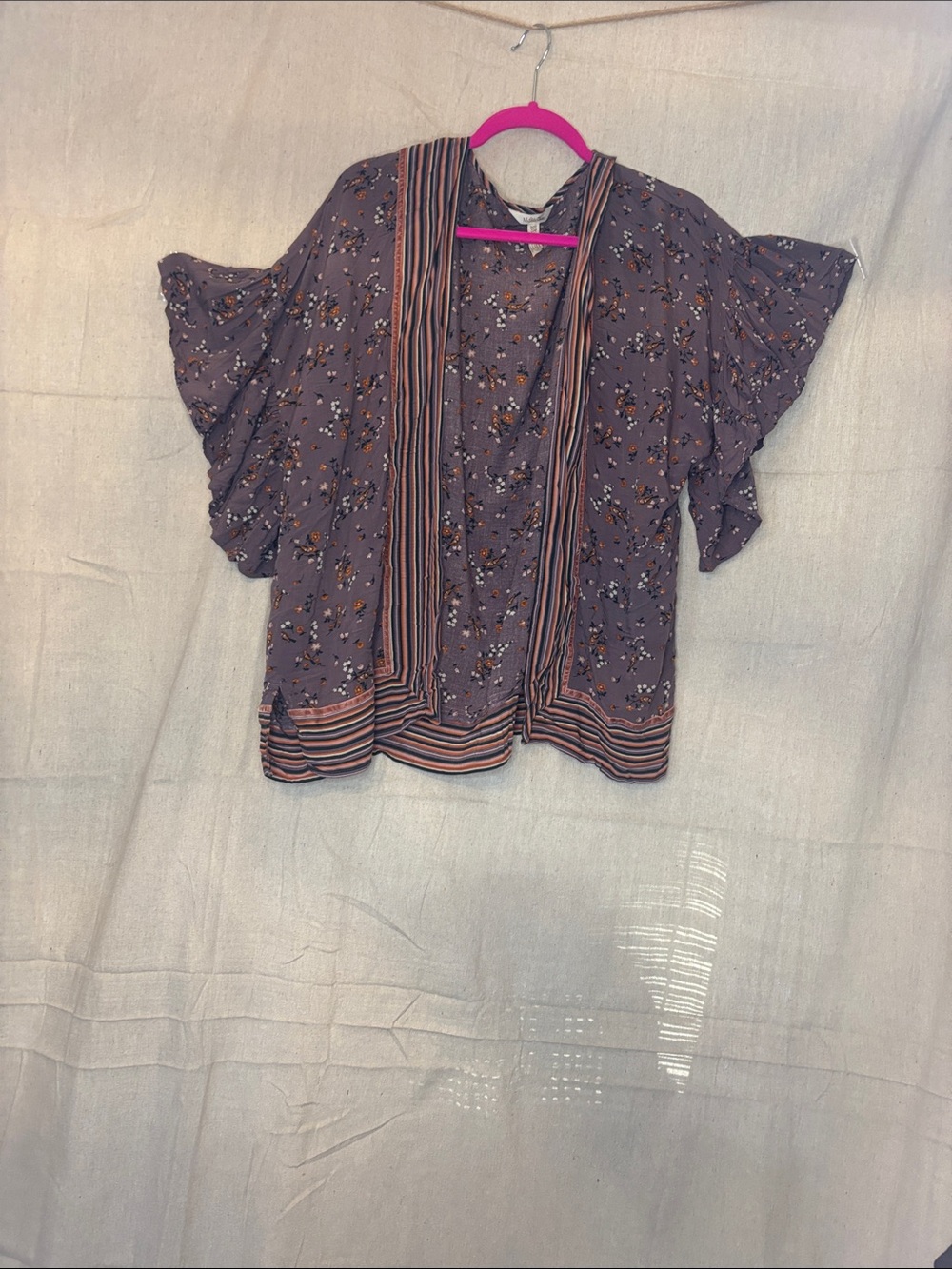 Matilda Jane Mauve Floral Kimono with Striped Trim
